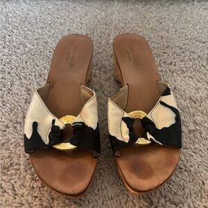 Kate Spade Black and Cream Mules with Gold Accent